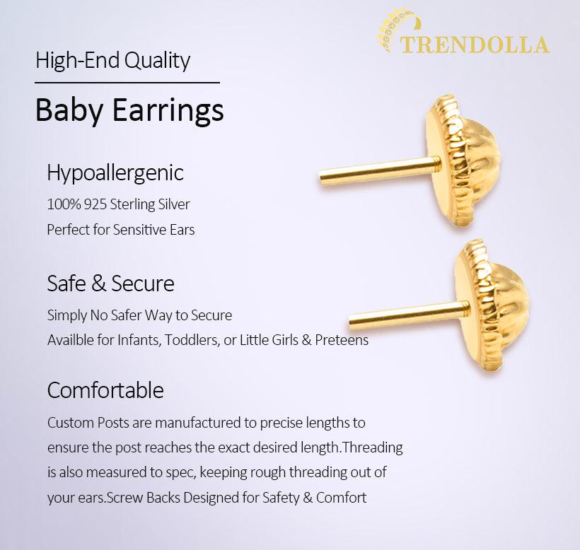 Tiny Bezel Set 4mm CZ 14k Gold Plated Baby Children Screw Back Earrings - Trendolla Jewelry